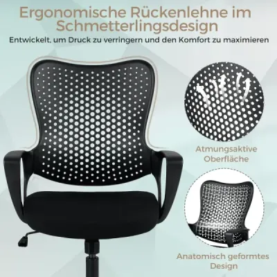 Ergonomická kancelárska stolička s priedušným operadlom zo sieťoviny, výškovo nastaviteľná otočná stolička, čierna