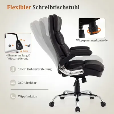 Ergonomická kancelárska stolička s výklopnými podrúčkami a hojdacou funkciou, manažérska stolička, počítačová stolička