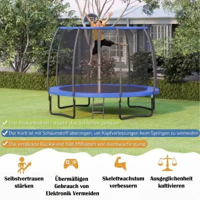 366 cm trampolína s rebríkom, basketbalovou loptou, skákacou plochou a krytom okraja - záhradná trampolína