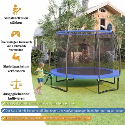 366 cm trampolína s rebríkom, basketbalovou loptou, skákacou plochou a krytom okraja - záhradná trampolína