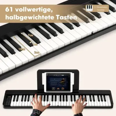 Digitálne piano so 61 klávesmi, Bluetooth a hudobným stojanom, pedálom a skladacou taškou na klavír