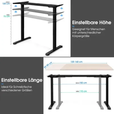 Elektrický dvojmotorový rám stola Výškovo nastaviteľný rám stola 109-151 x 59 x 70-120 cm čierny