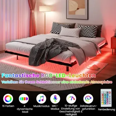 Posteľ veľkosti Queen s LED osvetlením, moderný kovový rám postele, 160 x 200 cm