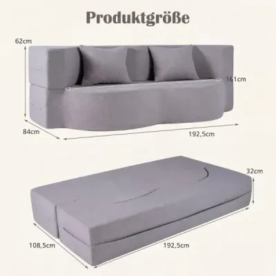 Rozkladacia pohovka 192,5 cm, fleece s motívom medvedíka, 2 v 1, s vankúšmi, bez montáže, do obývačky, biela