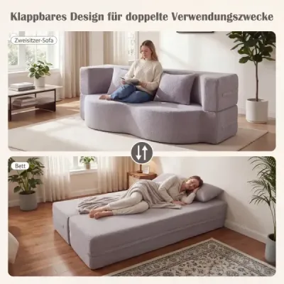 Rozkladacia pohovka 192,5 cm, fleece s motívom medvedíka, 2 v 1, s vankúšmi, bez montáže, do obývačky, biela
