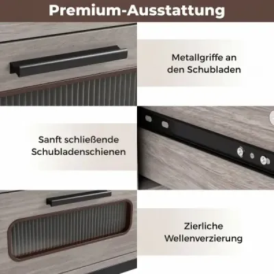 Konzolový stolík s LED osvetlením, nabíjacou stanicou, zásuvkami a USB portmi, do obývačky alebo predsiene, sivý