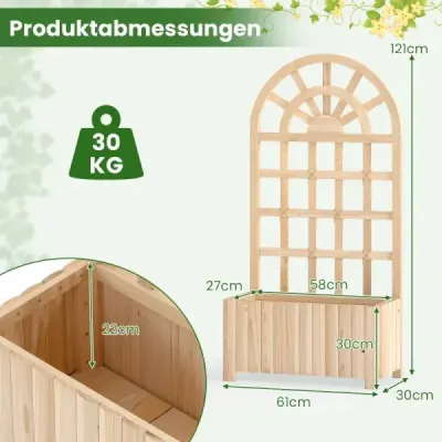 Kvetináč s mriežkou na popínavé rastliny vyvýšený záhon pre rastliny, na terasu, balkón, do záhrady, z prírodného dreva
