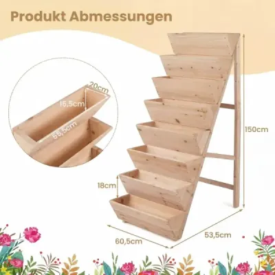 5/8-poschodový vyvýšený záhon z jedľového dreva V, kvetináče s trojuholníkovým podstavcom na balkón, do záhrady, na terasu