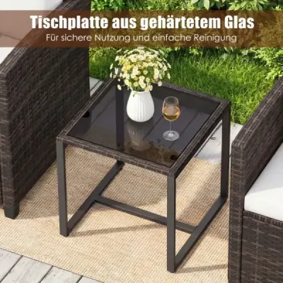 3-dielna sada záhradného nábytku: 2 kreslá, sklenený stôl, kovový rám, vankúše na balkón, do záhrady, k bazénu, béžová
