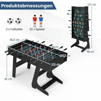 Skladací stolný futbal s 22 figúrkami, 2 loptami a 2 počítadlami bodov, stolný futbal 120 cm, čierny