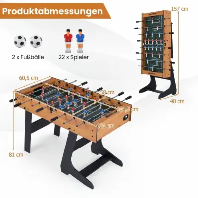 Skladací stolný futbal s 22 figúrkami, 2 loptami a 2 počítadlami bodov, stolný futbal 120 cm, prírodná farba