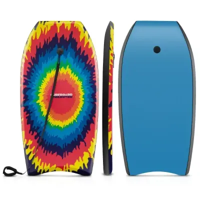 Bodyboard 104 cm, ľahký, jadro z EPS, vrchná vrstva z XPE, spodná vrstva z HDPE, polmesiacovitá zadná časť, šnúrka na zápästie, na pláž, more, bazén