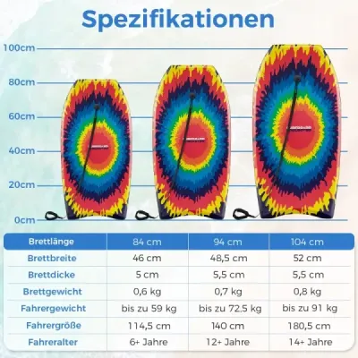 Bodyboard 104 cm, ľahký, jadro z EPS, vrchná vrstva z XPE, spodná vrstva z HDPE, polmesiacovitá zadná časť, šnúrka na zápästie, na pláž, more, bazén