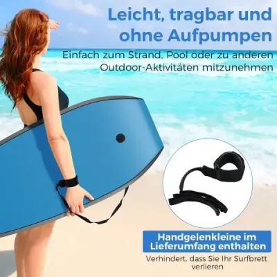 Bodyboard 104 cm, ľahký, jadro z EPS, vrchná vrstva z XPE, spodná vrstva z HDPE, polmesiacovitá zadná časť, šnúrka na zápästie, na pláž, more, bazén