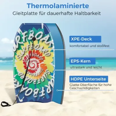 Bodyboard 104 cm, jadro z EPS, vrchná vrstva z XPE, spodná vrstva z HDPE, šnúra, na pláž, do bazéna a do mora