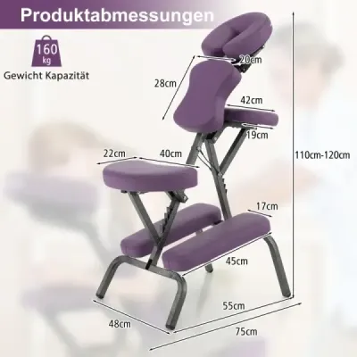 Skladacie masážne kreslo, kreslo na tetovanie s nastaviteľnou výškou, prenosné terapeutické kreslo, fialové