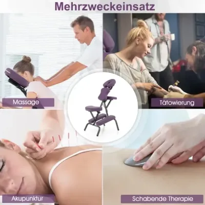 Skladacie masážne kreslo, kreslo na tetovanie s nastaviteľnou výškou, prenosné terapeutické kreslo, fialové