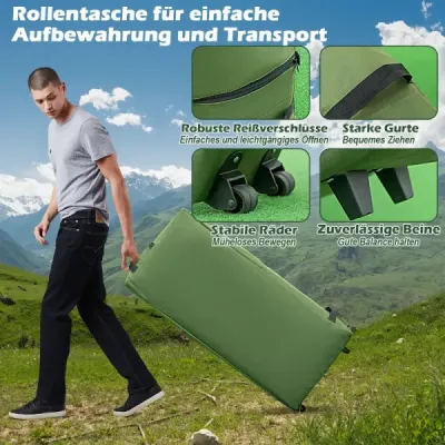 5 v 1 kempingový stan, poľná posteľ pre 2 osoby, nafukovacia matrac, vankúš, spací vak, prenosný, zelený