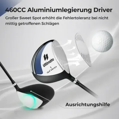 Golfový driver pre mužov, 460 cm³, hliníková palica pre pravákov s krytom hlavy a grafitovou rúčkou