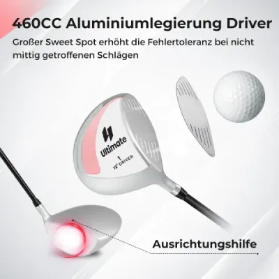 Golfový driver pre ženy, 460 cm³, hliníková palica pre pravákov s ochranným krytom a grafitovou rúčkou