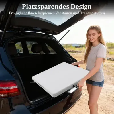Skladací kempingový stôl s doskou z HDPE a držadlom na prenášanie – záhradný stôl, skladací stôl, 152 x 70 cm, biely