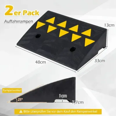 Sada 2 ks gumových nájazdových ramp na obrubníky, reflexné, odolné, pre autá, invalidné vozíky a bicykle, čierne
