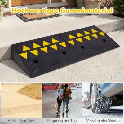 Sada 2 ks gumových nájazdových ramp na obrubníky, reflexné, odolné, pre autá, invalidné vozíky a bicykle, čierne