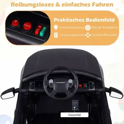 12 V detské elektrické autíčko Land Rover s odpružením, LED osvetlením a hudbou, bezdrôtové, pre deti od 3 rokov, čierne