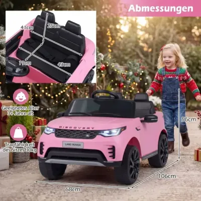 12 V detské elektrické autíčko Land Rover s odpružením, LED svetlami a hudbou, bezdrôtové, pre deti od 3 rokov, ružové