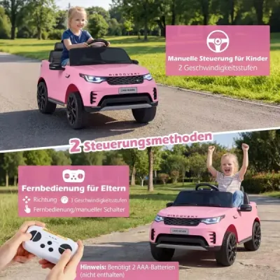 12 V detské elektrické autíčko Land Rover s odpružením, LED svetlami a hudbou, bezdrôtové, pre deti od 3 rokov, ružové