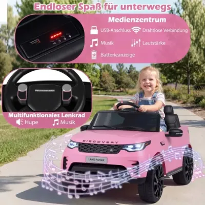 12 V detské elektrické autíčko Land Rover s odpružením, LED svetlami a hudbou, bezdrôtové, pre deti od 3 rokov, ružové