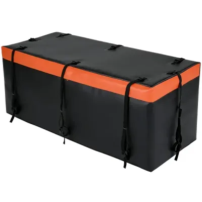 Heckbox ťažné zariadenie 566L, PVC, vodotesná, skladateľná, s vystuženými popruhmi, taška na batožinu do auta, oranžová + čierna