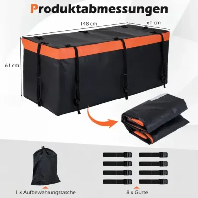 Heckbox ťažné zariadenie 566L, PVC, vodotesná, skladateľná, s vystuženými popruhmi, taška na batožinu do auta, oranžová + čierna