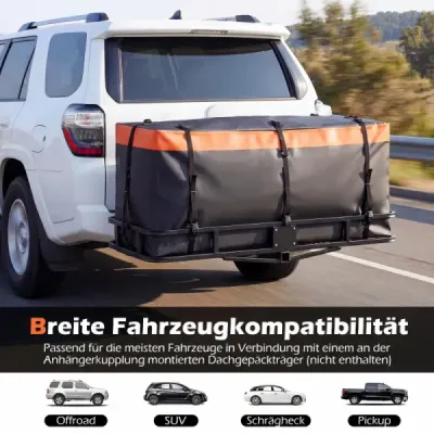 Heckbox ťažné zariadenie 566L, PVC, vodotesná, skladateľná, s vystuženými popruhmi, taška na batožinu do auta, oranžová + čierna