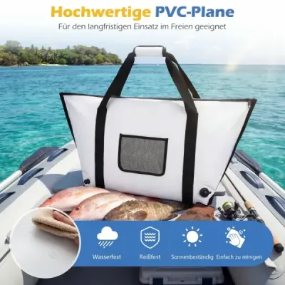 98 cm izolovaná taška na ryby z PVC, vodotesná, odolná proti vytečeniu, chladivá, s 24-hodinovým vypúšťacím ventilom, na rybolov, biela
