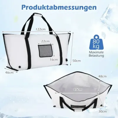 122 cm izolovaná taška na ryby z PVC, odolná proti vytečeniu, chladivá, s 24-hodinovým vypúšťacím ventilom, na rybolov, biela