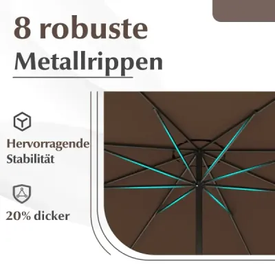 360 cm záhradný slnečník s kľukou, 8 výstuh, s ventiláciou, na ochranu pred slnkom, do záhrady, na kávu