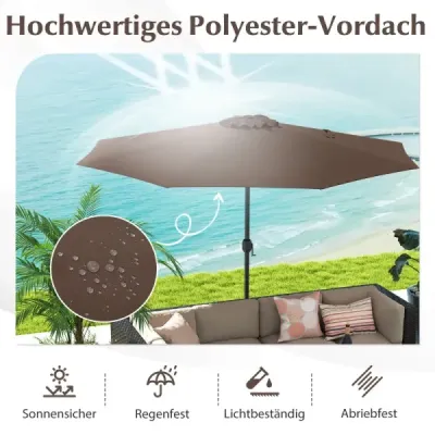 360 cm záhradný slnečník s kľukou, 8 výstuh, s ventiláciou, na ochranu pred slnkom, do záhrady, na kávu