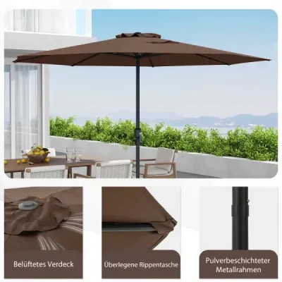 360 cm záhradný slnečník s kľukou, 8 výstuh, s ventiláciou, na ochranu pred slnkom, do záhrady, na kávu