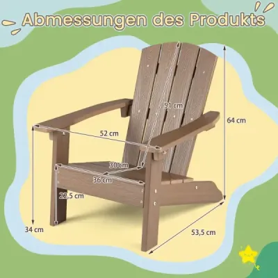 Detská stolička Adirondack z HIPS plastu, 105°, ergonomická, nosnosť do 75 kg, vek 3–8 rokov, hnedá