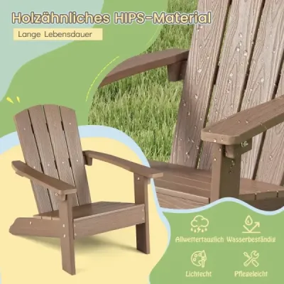 Detská stolička Adirondack z HIPS plastu, 105°, ergonomická, nosnosť do 75 kg, vek 3–8 rokov, hnedá