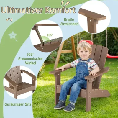 Detská stolička Adirondack z HIPS plastu, 105°, ergonomická, nosnosť do 75 kg, vek 3–8 rokov, hnedá