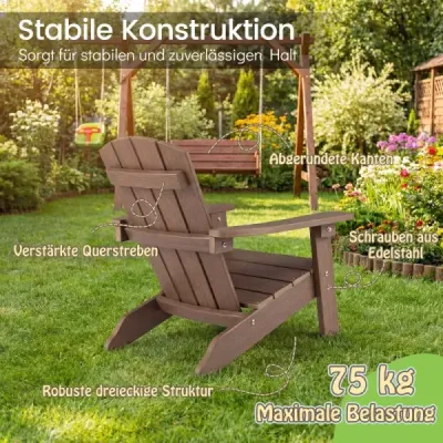 Detská stolička Adirondack z HIPS plastu, 105°, ergonomická, nosnosť do 75 kg, vek 3–8 rokov, hnedá