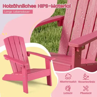 Detská stolička Adirondack z HIPS plastu, 105°, ergonomická, nosnosť do 75 kg, vek 3–8 rokov, ružová