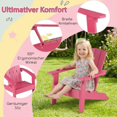 Detská stolička Adirondack z HIPS plastu, 105°, ergonomická, nosnosť do 75 kg, vek 3–8 rokov, ružová