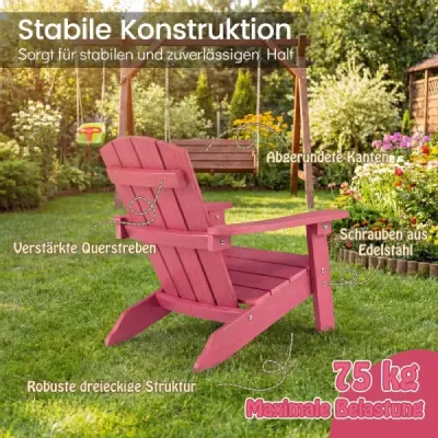 Detská stolička Adirondack z HIPS plastu, 105°, ergonomická, nosnosť do 75 kg, vek 3–8 rokov, ružová