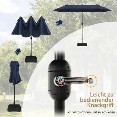 Dvojitý slnečník 400 x 212 cm, obdĺžnikový, s kľukou, stojan na slnečník, balkón, terasa, tmavomodrý