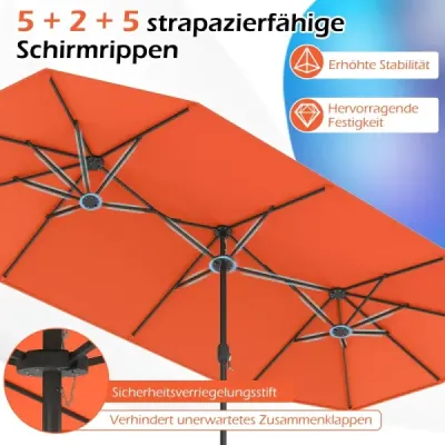 Dvojitý slnečník 400 x 212 cm, obdĺžnikový, s kľukou, stojan na slnečník, balkón, terasa, oranžový