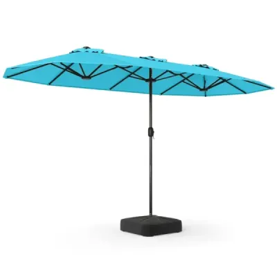 Dvojitý slnečník 400 x 212 cm, obdĺžnikový, s kľukou, stojan na slnečník, balkón, terasa, tyrkysový