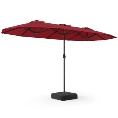 Dvojitý slnečník 400 x 212 cm, obdĺžnikový, s kľukou, stojan na slnečník, balkón, terasa, vínovočervený